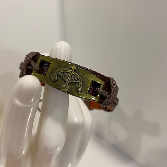 Love Sign Cupids Bow Bracelet Brown genuine Leather Adjustable Wristband - Picture 8 of 12